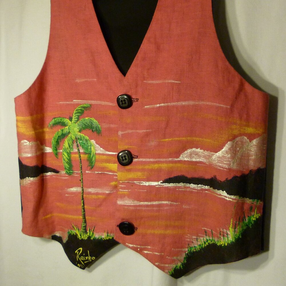 Custom Made Women's Hand Crafted Vest Ramie Cotton Linen Artist Signed Size L